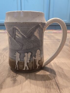 Handcrafted Mountain Hiker Ceramic Mug 20oz - Signed Tara Miller/Sam Brown